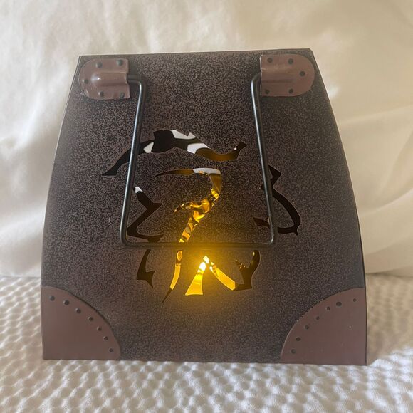 Vintage Rustic Metal Candle Lantern Home Decor Hunting Leaf Purse tea lamp - Picture 7 of 10